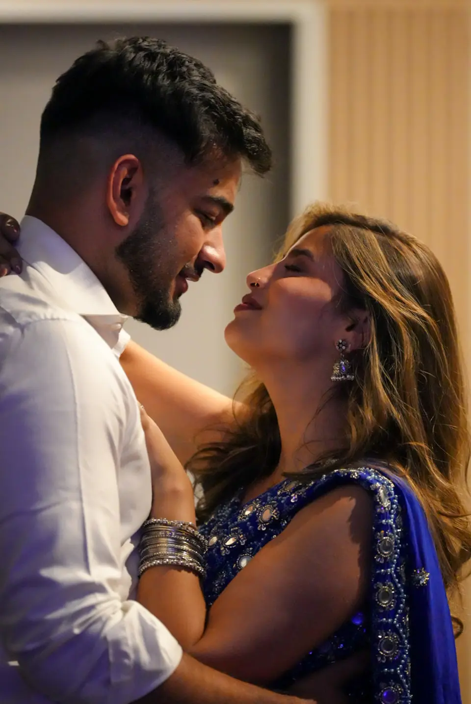 Close portrait of a couple during an evening celebration